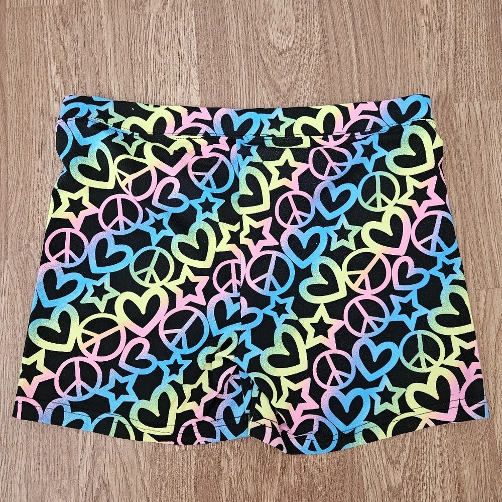 Justice Neon Peace and Love Shorts Size 18